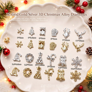 Breloques pour ongles en alliage de Noël en boîte, mélange or et argent, motifs élan, cloche, flocon de neige, décorations métalliques pour nail art, pour manucure, vente en gros - Product Image 2