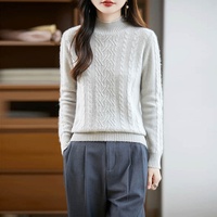 Pull en laine pure 100% style coréen pour femme, col semi-montant, épais, couleur unie, coupe ample, polyvalent, tricoté, couche de base pour l'hiver
