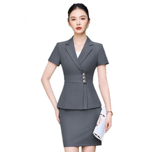 Women's Short Sleeve Professional Suit Set Navy Blue Polyester Workwear For Office Hotel Receptionist Sales Staff Summer 2026 - Product Image 5