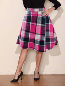 Jupe évasée en résille à carreaux magenta taille haute pour femme, coupe trapèze, longueur genou, avec volants, grande taille, décontractée - Product Image 2