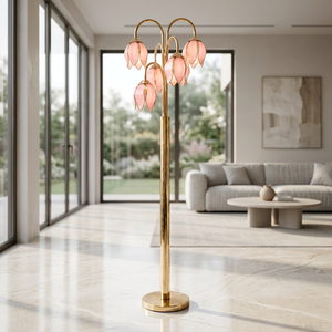 Dreamy 5 Heads Pink Tulip <b>Floor</b> <b>Lamp</b> in Princess Girls Bedroom with Light Pink Wall, Gentle Warm Glow, Decor Standing <b>Lamp</b> - Product Image 1
