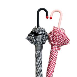 Parapluie pliant semi-automatique OEM style princesse girly, à long manche, pour soleil et pluie, avec garniture en dentelle, en tissu pongé coloré enduit, protection UPF 40+ - Product Image 4