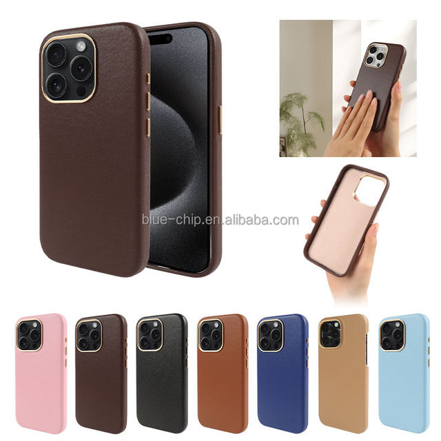 High Imitation Cow Leather Phone Case for iPhone 15/14 Pro Max Microfiber Phone Case Metal Frame Full Package Phone Case