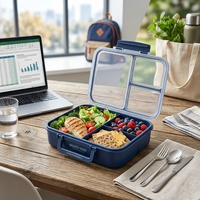Boîte à lunch en plastique 1,5 L, 3 compartiments, compatible micro-ondes, anti-fuite, conteneur alimentaire Bento CPC pour le bureau, l'école, le camping