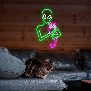 Lumière néon dimmable amusante en forme de chat rose et d'extraterrestres verts pour décoration murale, idéale pour les décorations murales artistiques, les salles de jeux, les fêtes et les cadeaux d'anniversaire pour enfants - Product Image 6