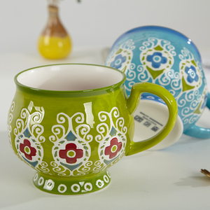 Wholesale 550ml 18oz Indian Gemstone Style Large Belly <b>Ceramic</b> <b>Cup</b> Handpainted <b>Ceramic</b> Mugs Breakfast Mug Water <b>Cups</b> - Product Image 1