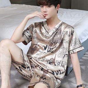 <span class=keywords><strong>Pigiama</strong></span> estivo in seta di ghiaccio traspirante Top a maniche corte e Shorts 2 pz Set pigiami in raso Casual da <span class=keywords><strong>uomo</strong></span> - Product Image 6