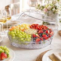 Kristallen achtkantige gekoelde schaal met deksel & dipschaal voor feestjes, fruit, snacks en koude gerechten