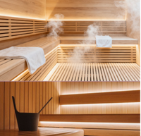 Cabine de sauna infrarouge lointain à énergie solaire de luxe moderne, finition anti-UV, utilisation facile, design léger, prêt à l'emploi, usage commercial