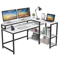 Table d'écriture d'étude moderne de 55 pouces grand bureau en forme de L avec support de moniteur et étagères Table de jeu d'angle
