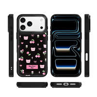 Coque de téléphone AG Feeling Black Edge avec motif ours cerise doré pour iPhone 17, 17 Pro Max, 16 Pro, 15, 15 Pro Max, 15 Pro, 14 Pro Max – Coque magnétique