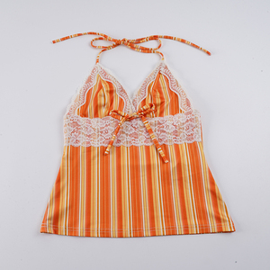 Vestido camisero sexy de verano naranja con cuello en V, transpirable, de punto, con encaje a cuadros, adelgazante, para vacaciones, para mujer, con espalda descubierta - Product Image 2