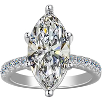 Anillo de Plata de Ley S925 con Corona de Diosa y Corte Marquesa, Banda Completa de Moissanita, Anillos de Lujo para Parejas, para Mujer