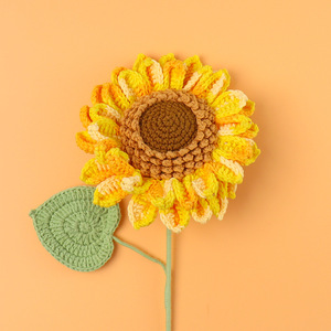 Grande <span class=keywords><strong>fleur</strong></span> <span class=keywords><strong>de</strong></span> <span class=keywords><strong>tournesol</strong></span> artificielle créative en laine tissée au crochet, ruban et graines, pour décoration intérieure et mariage - Product Image 3