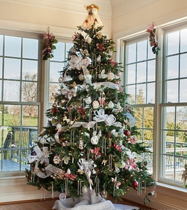 Màu xanh lá cây PE + PVC mix Flock cây nhân tạo Cây giáng sinh với ấm trắng đèn LED với bộ điều khiển giáng sinh trang trí - Product Image 1