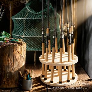 Wooden Fishing <b>Rod</b> Rack Vertical <b>Holder</b> Natural Wood Color Durable Multipurpose Storage Display For Fishing Tackle - Product Image 1