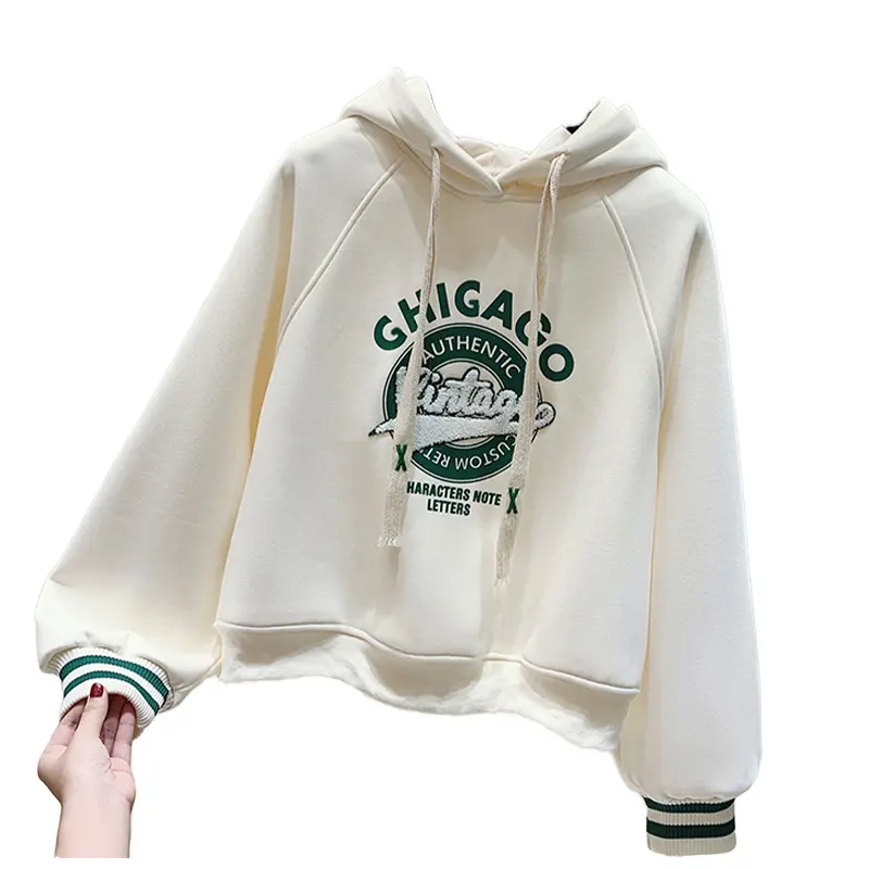 Bán Buôn Tùy Chỉnh 100% Cotton Womens Áo Thun Hoodie Set Dập Nổi Thêu Ngắn Hoodi Crop Top Cộng Với Kích Thước Sản Xuất