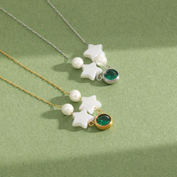 Collier en acier inoxydable 316L, collier avec étoile, imitation perle, pendentif en zircon vert