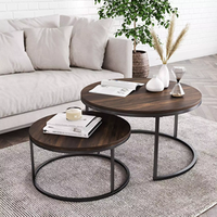 Table gigogne ronde contemporaine pliée en métal noir doré, ensemble de tables basses en verre et marbre