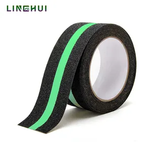Linghui防水グリットPVC自己接着強化花崗岩階段0.75mm x 50mm x5m黒とグローストリップ滑り止めテープ