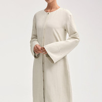 Robe Abaya Musulmane Femme 100% Lin Naturel Personnalisée, Couleur Unie Modeste Longueur Complète, Abaya Dubai Islamique en Lin à Boutons