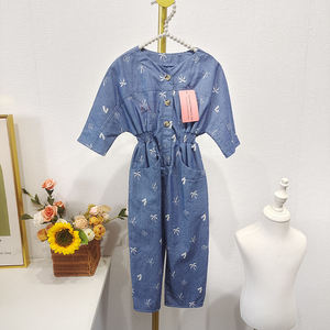 Adorable enfant en bas âge nouveau-né bébé manches courtes Denim-comme <span class=keywords><strong>combinaison</strong></span> fille personnalisé pur coton cocotier Onesie en gros - Product Image 6