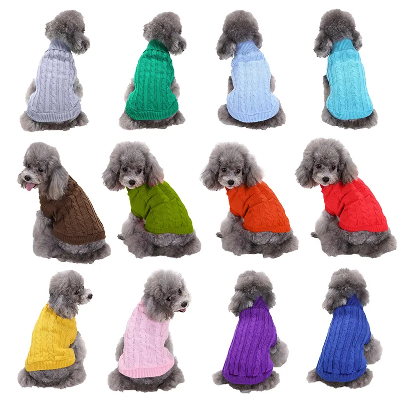 Wholesale pet knitwear for dogs high collar pet clothes luxury apparel sleeveless puppy dog knit sweaters solid color warm