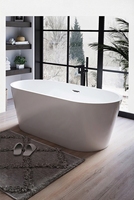 Baignoire rectangulaire autoportante en acrylique 1700 mm, design moderne, pour salle de bain intérieure, 1-2 personnes, chauffage à température constante, avec poignées