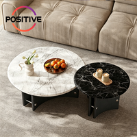 Ensemble de table basse ronde minimaliste italienne, plateau en marbre microcristallin, mobilier de salon moderne de luxe design