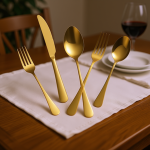 Juego de Cubiertos de Acero Inoxidable Dorado de 60 Piezas para 12 Personas, Vajilla de Estilo Glam, Apto para Lavavajillas, Diseño Ovalado Duradero - Product Image 2