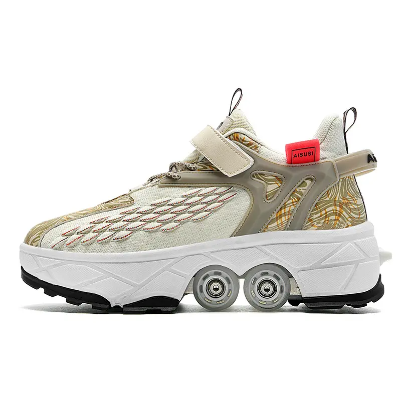 Deformation Walking Rollershoes Outdoor Sports Kick Out Spinning Top Roller Skates Shoes with Retractable 4 Wheels