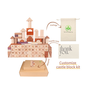 YUCI OEM haute qualité hêtre en bois massif bricolage empilable blocs de construction château ensembles Montessori jouets éducatifs pour les enfants - Product Image 1