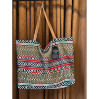 Tas Tote Resleting Ringan Tahan Lama Ramah Lingkungan Modern Bohemian Berhias Manik-Manik dengan Tali Bahu untuk Wanita, Tas Tangan Kanvas Bermotif Geometris