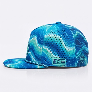 Casquette de golf Océan Vague Bleu Teal Imperméable avec Patch PVC et Corde, 5 Panneaux, Perforations Laser, Respirante, Snapback, pour Hommes et Femmes - Product Image 3