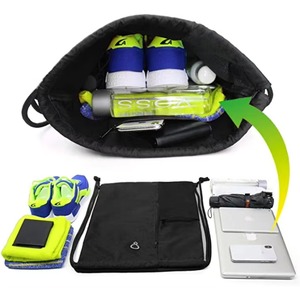 Women Men <b>Waterproof</b> Polyester Custom Logo Printed Size Large Mesh Sports Gym Pocket Makeup Backpacks <b>Drawstring</b> <b>Bag</b> With Zipper - Product Image 4