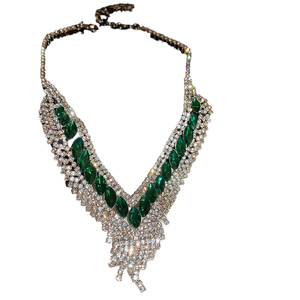 Chunky 2-Piece <b>Emerald</b> Butterfly <b>Stud</b> <b>Earrings</b> Shiny Rhinestone Crystal Pendant Necklace Set for Women Wedding Party Silver - Product Image 1