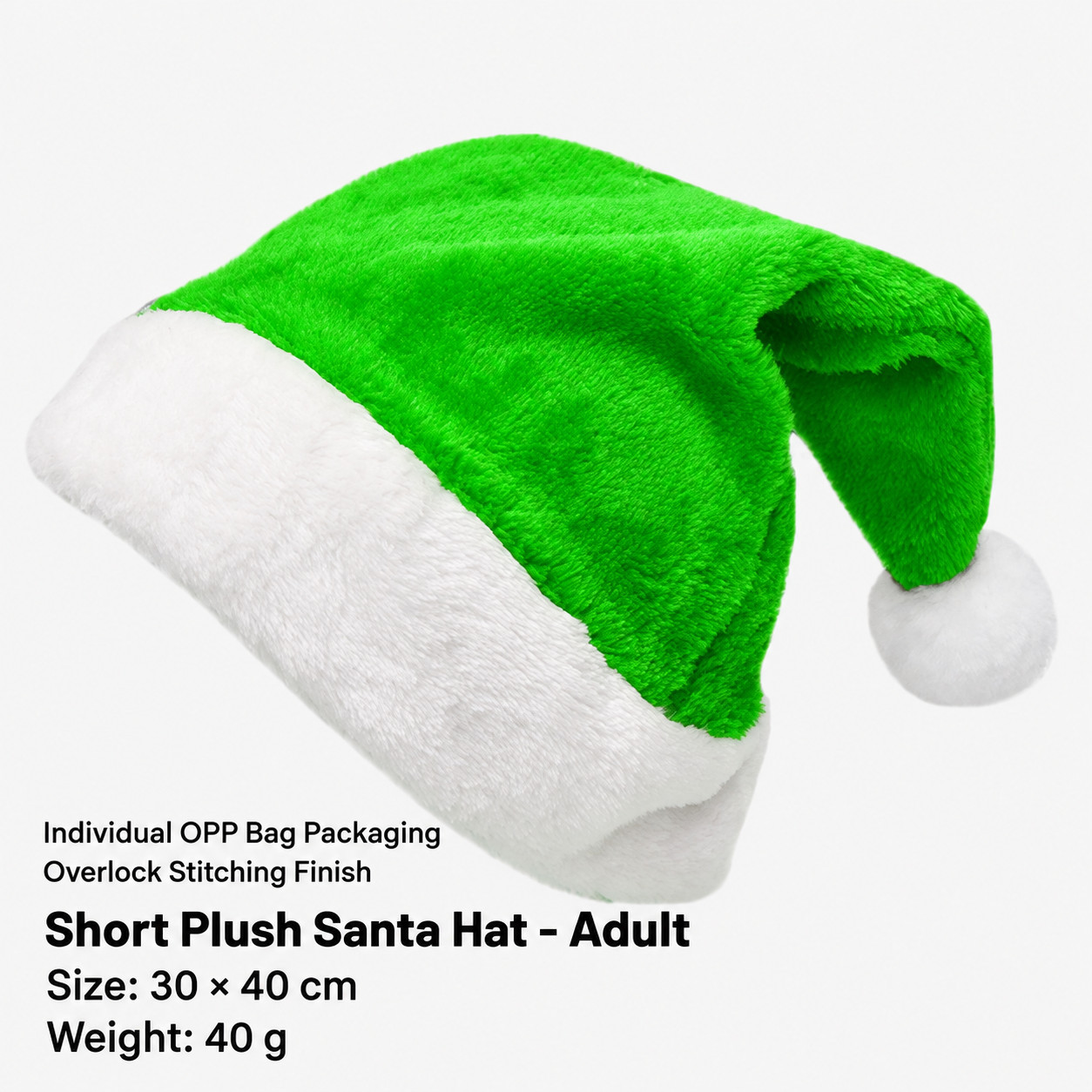 Bonnet de Noël en peluche vert (pour adultes)