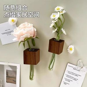 Wall Vase Wooden Magnetic Test Tube Flower Holder Square Shape For Floral Display Decorative Ornament - Product Image 1