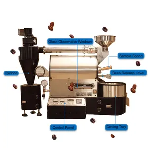 New Equipment Time Temperature Control Hot Air Cooling Tray Drum Coffee Bean Roaster Machine
