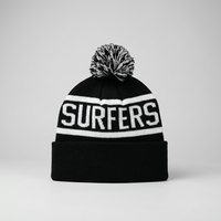 Bonnet unisexe en acrylique noir jacquard tricoté, avec revers rayé et pompon contrastant, pour ski et activités hivernales en extérieur, taille 58-60 cm
