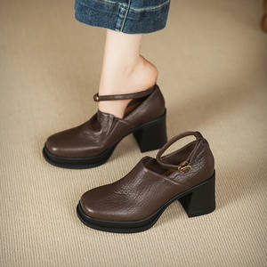 Zapatos de Tacón Bajo de Cuero Auténtico con Punta en Pico, Impermeables, Elegantes para Fiesta, Vestido de Oficina, Primavera 2026 - Product Image 3