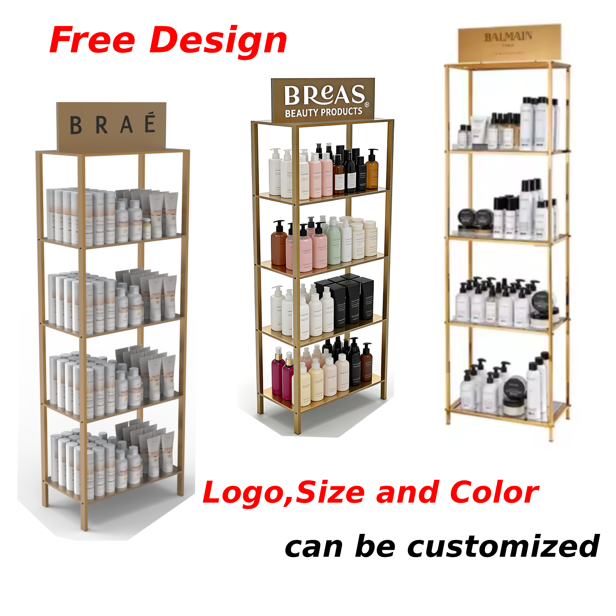 Apache Custom Metal Display Stand for Shampoo Racks for Skin Care Products in Barbershop or Beauty Salon — view 2