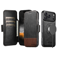 Étui portefeuille magnétique en cuir PU grainé avec support et chargement sans fil pour téléphones Apple séries 18/17/16/15/14/13/12