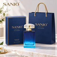 Flacon de parfum en verre bleu dégradé avec logo personnalisé, 50 ml, forme carrée, dessus facetté en cristal, OEM ODM, fabrication en gros