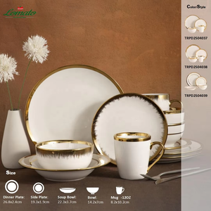 Juego de Vajilla de Porcelana Blanca de Lujo de 16 Piezas con Calcomanías, Platos Hondos y Platos Planos con Borde Dorado para Hotel y Restaurante - Product Image 2