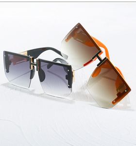 Custom Logo Luxury Vintage <b>Men</b> Women Rimless Oversized Sun Glasses Orange <b>Square</b> Flat Top <b>Sunglasses</b> Women - Product Image 2