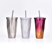 Gobelet isotherme à paillettes de diamants avec paille, tasse à café en acier inoxydable dégradé, tasse de voyage double paroi tendance pour cadeaux