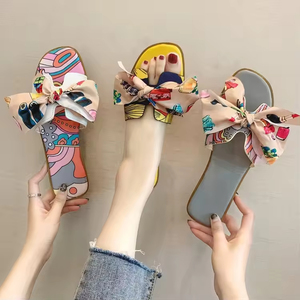 New Desgin Fashion Trend Bow Ribbon Tied <b>Sandals</b> Women Exquisite <b>Flat</b> <b>Sandals</b> Outdoor Slide Slippers for Women Ladies - Product Image 2
