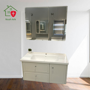 โต๊ะเครื่องแป้งกันน้ำ MDF ห้องน้ำกระจกแอลอีดีอ่างเซรามิกประตูปิดอ่อน (หลายขนาด) - Product Image 1