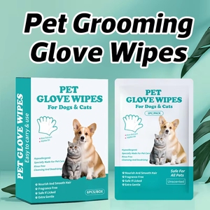 Gants de toilettage pour chien extra épais 60G, lingettes nettoyantes pour animaux sans eau, bain sans rinçage, désodorisant, hypoallergénique, doux, nourrissant pour le pelage - Product Image 1